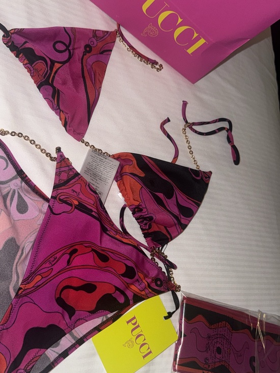 Emilio Pucci Other - Pucci Pink & Black Chain-Trim Triangle Bikini Top